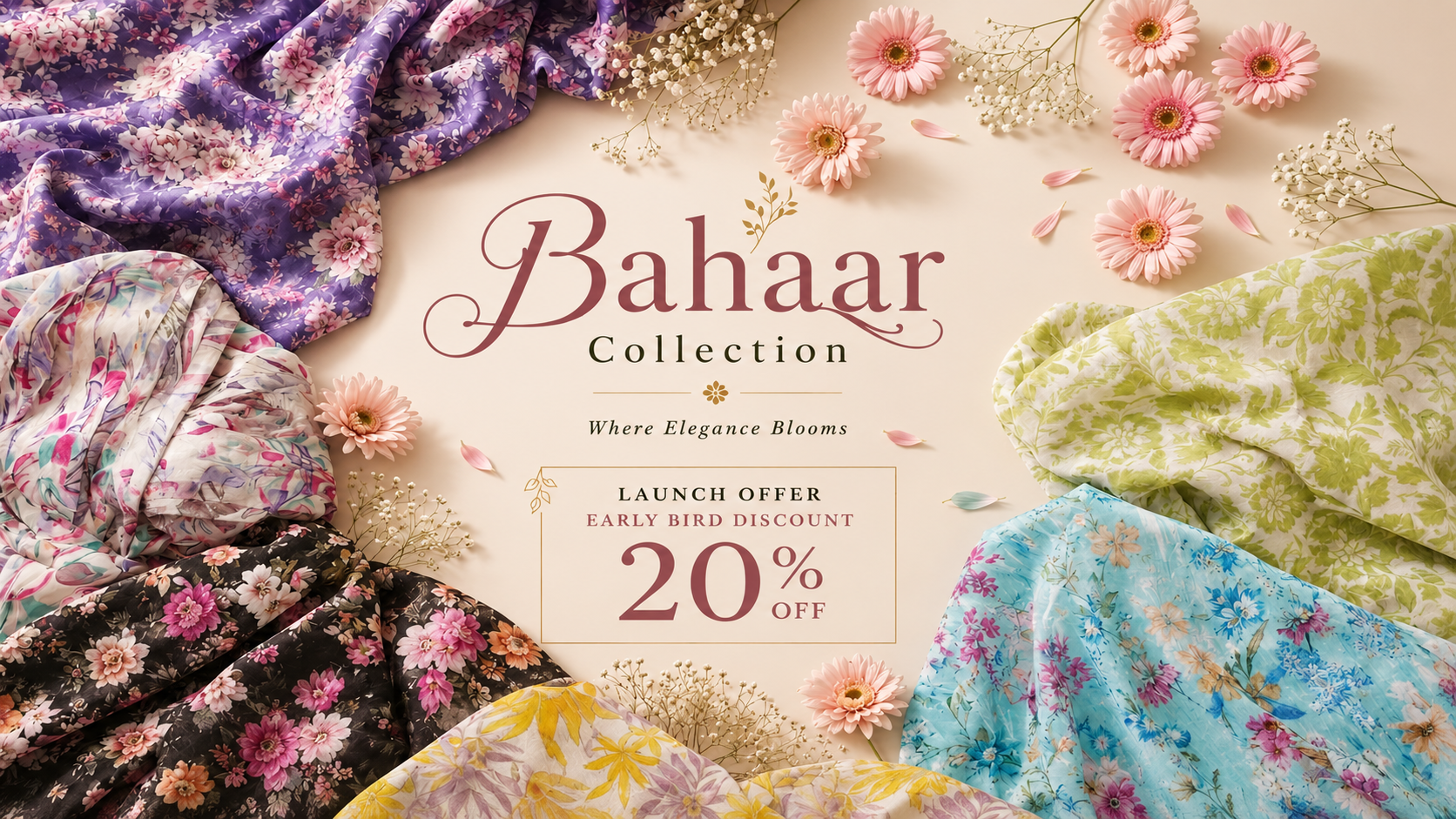 Bahaar Collection launch offer with floral fabrics